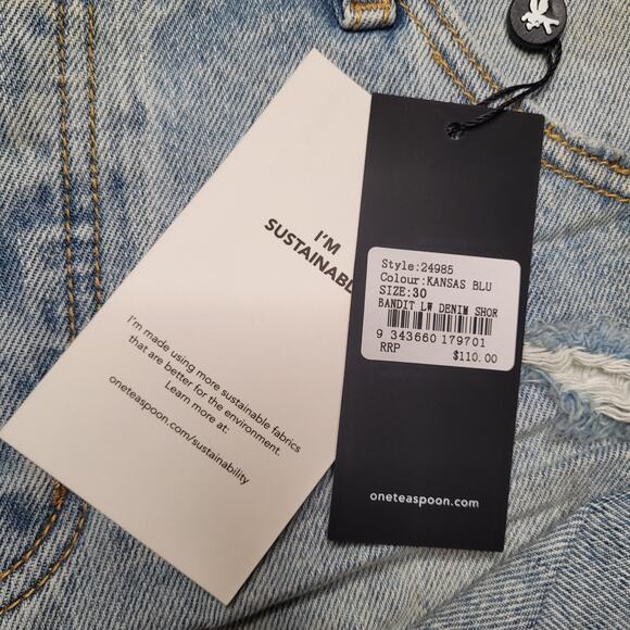 ONE Teaspoon Shorts 30 Bandits Low Waist Denim Kansas Blue Button Fly Cuffed NEW - Picture 11 of 13